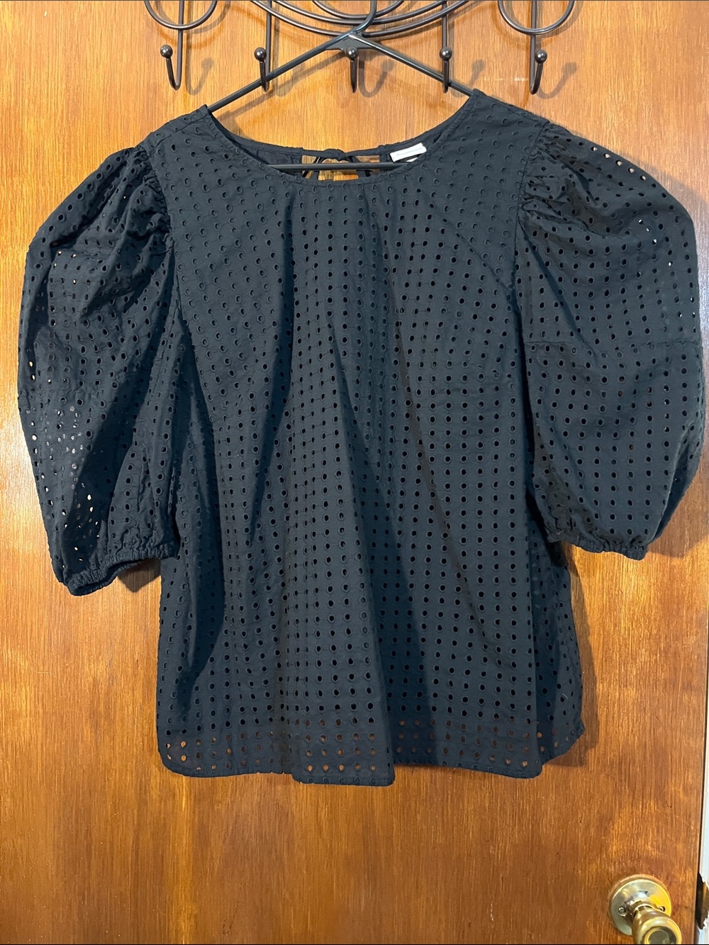 a new day Black Eyelet Puff-Sleeve Blouse